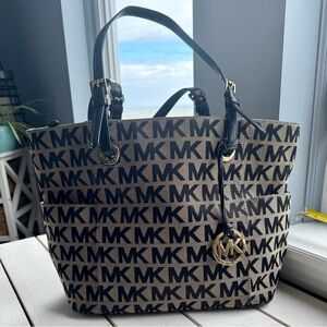 Michael Kors Black Logo Tote with Gold MK Charm